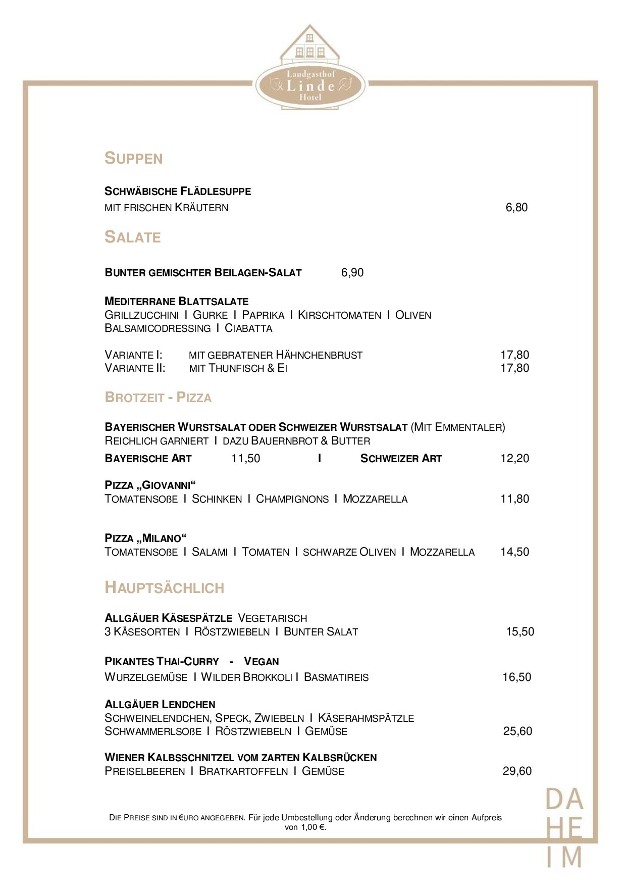 Nachmittagskarte