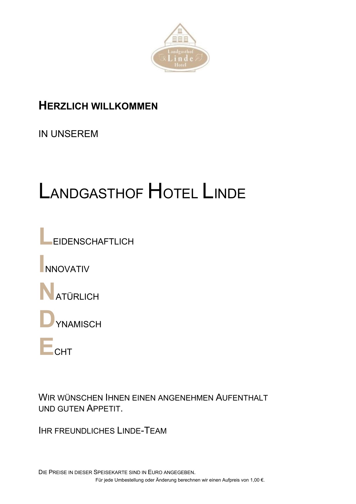 Speisekarte – Willkommen in der Linde